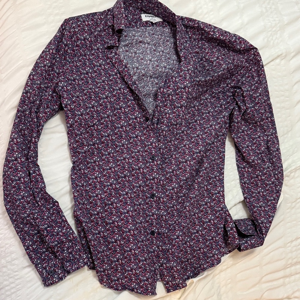 Express Men's Dark Floral Button Down Shirt